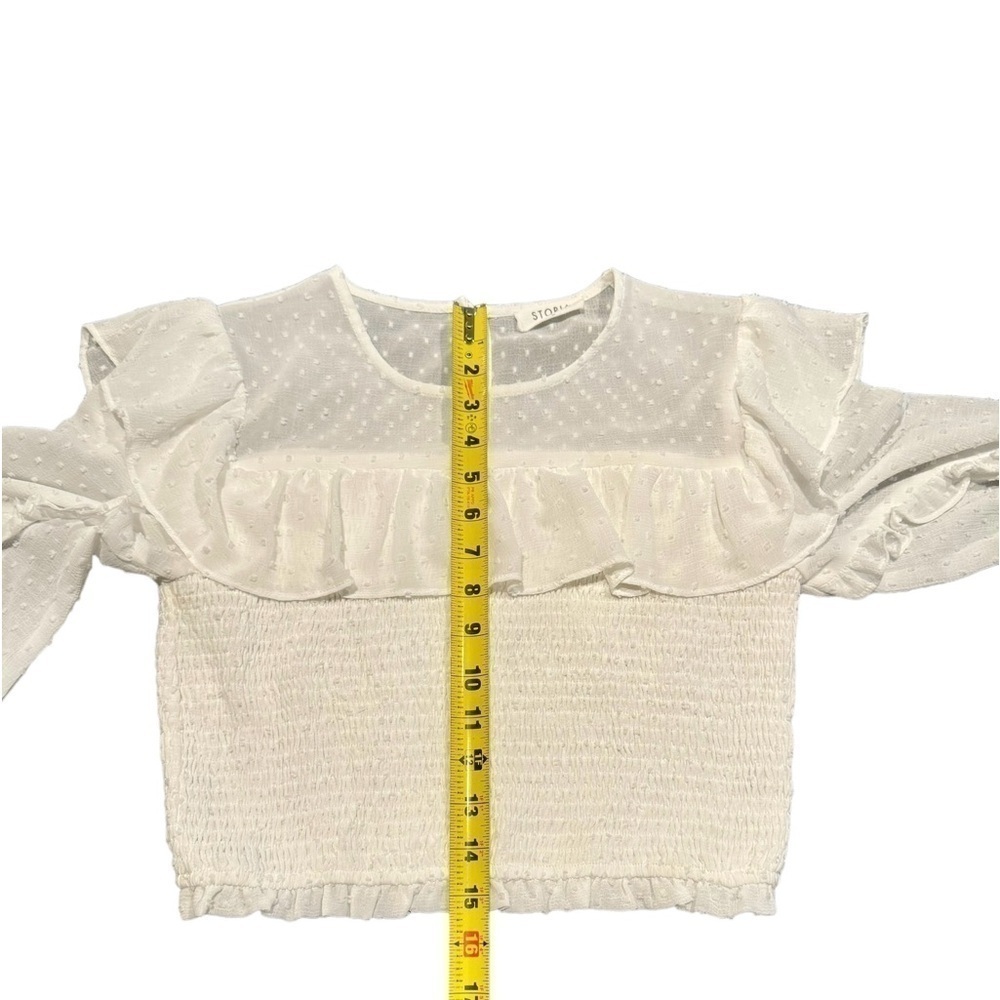 Storia Cropped Ruffle Blouse White Swiss Dot Womens Size Medium - Picture 6 of 11